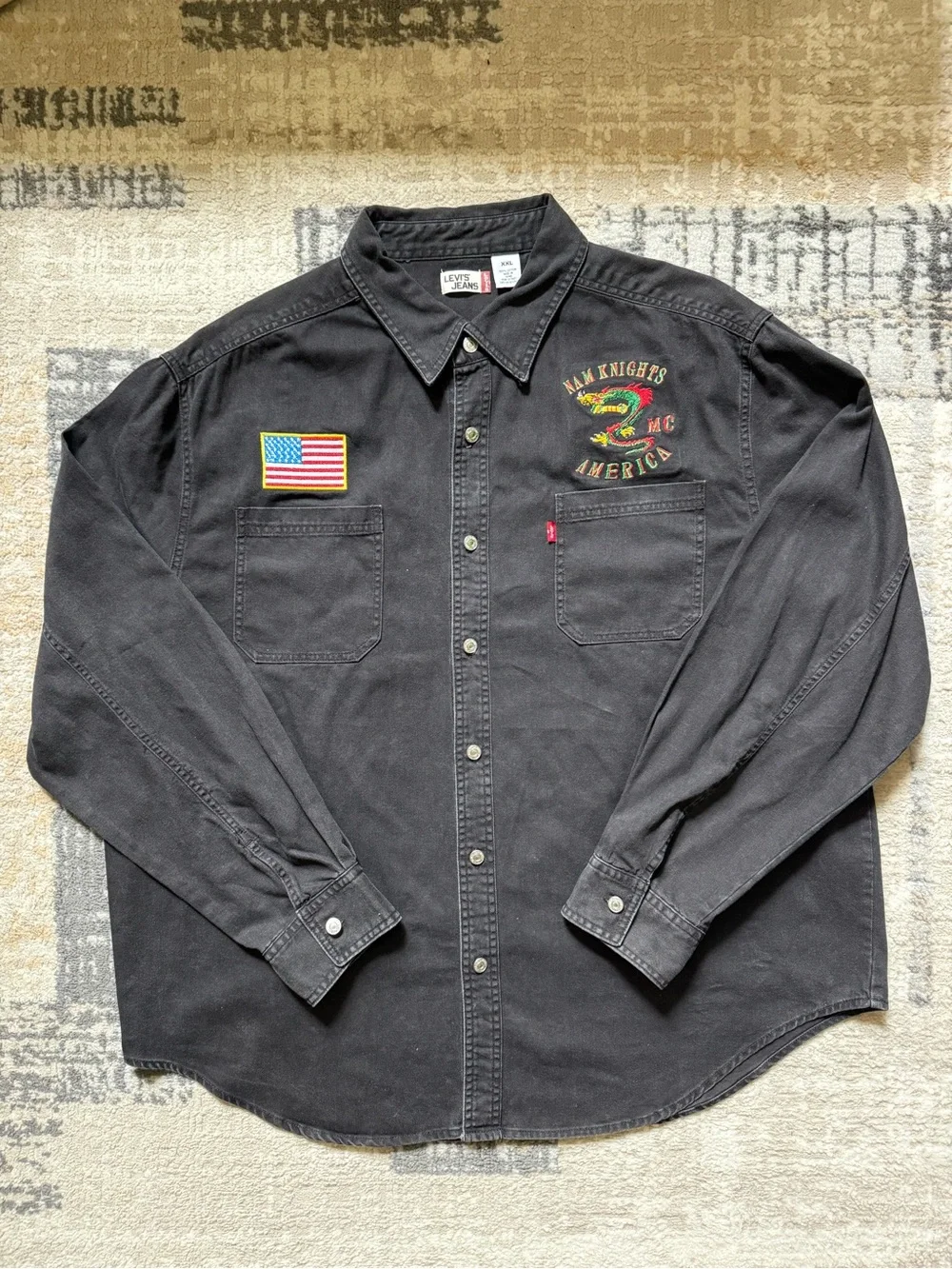 Levi's Black Long-Sleeve Button-Down Work Shirt with Embroidered Patches